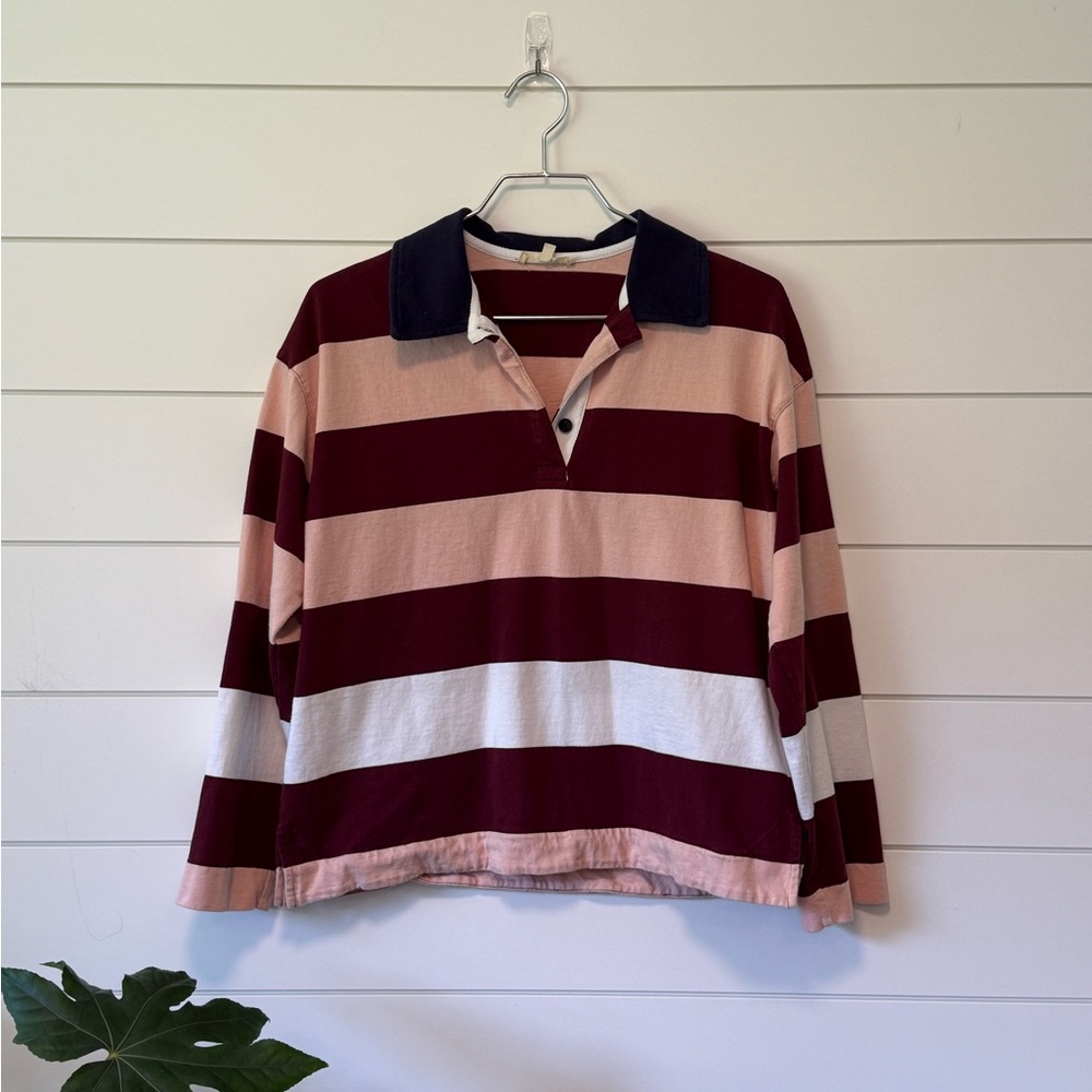 Madewell Long Sleeve Rugby Polo in Burgundy, Pink, White